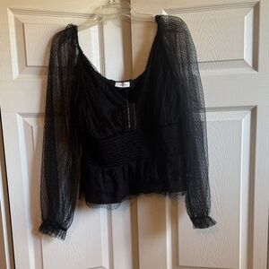 NEW South Moon Under black blouse with sheer sleeves. xl.